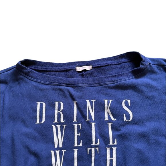 Ces Femme Short Sleeve Sweatshirt With Elastic Bottom-Blue-Large-GUC - Picture 3 of 6